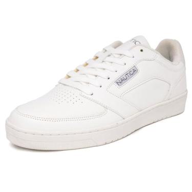 Imagem de Nautica Tênis masculino de cano baixo moderno – tênis com cadarço para estilo de basquete elegante e sapatos de caminhada confortáveis, Bascule branco, 10