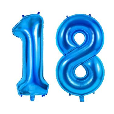 Imagem de Balões número 18 para decorações de festa de aniversário de 18 anos, 0-100 balões grandes nº 18 para meninas, meninos e filhas, balão de hélio azul escuro de 101 cm para decorações de aniversário de