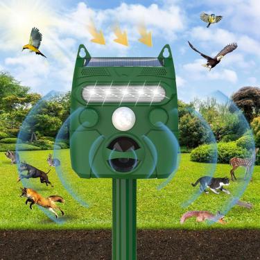 Imagem de Repelente solar ultrassônico de animais, repelente de gatos ao ar livre, repelente de esquilos para cães, guaxinins, gambás, coelhos, raposas, veados, pássaros, etc. com detecção de movimento, LED
