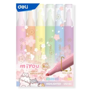 Imagem de Kit C/ 6 Marca Texto Tons Pasteis Macaron DELI