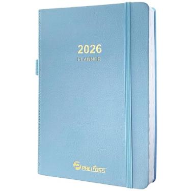 Imagem de Agenda diária/calendário 2026, uma página por dia, agenda mensal diária com horários e abas mensais, janeiro a dezembro de 2026, livro de compromissos de 14,5 x 21 cm, suporte para caneta, capa de