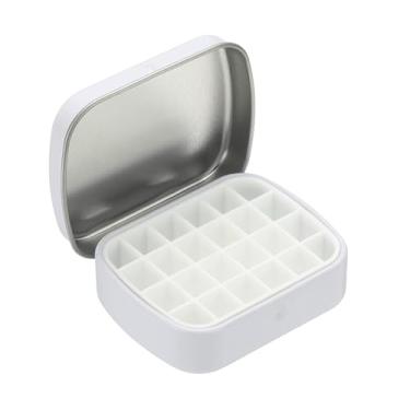 Imagem de PATIKIL Mini caixa de lata de tinta de 24 poços, mini caixa de paleta de estanho de aquarela vazia para viagem, armazenamento portátil de tinta de metal para tinta a óleo acrílica guache, branca