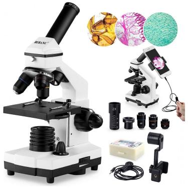 Imagem de Microscópio Biológico Profissional para Crianças Estudantes 100X 2000X com Lâminas, Bivolt, BEBANG, Branco