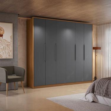 Imagem de Guarda-roupa 6 Portas e 4 Gavetas Dormitorio Open Canela/Grafite