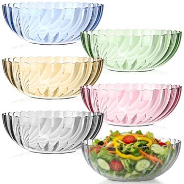 Imagem de LemonRoad Pacote com 6 tigelas de plástico, tigelas de mistura de salada acrílica, tigela de plástico resistente à quebra para salada de legumes, frutas, pipoca, lascas e molhos, multicoloridas