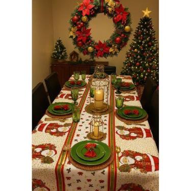 Imagem de Toalha de Mesa Natal Retangular 8 lugares 145x205cm Algodão Poliester 