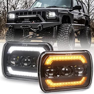 Imagem de Faróis 5x7 7x6 H6054 com seta amarelo branco DRL para Jeep Wrangler YJ Cherokee XJ Ford Chevy GMC Toyota Nissan caminhonete