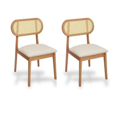 Imagem de Kit 2 Cadeiras Madeira Maciça Encosto de Telinha de Rattan Lima Nozes
