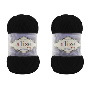 Imagem de Cobertor de bebê Alize Velluto 100% micropoliéster fio de veludo lote de 2 skn 150 jardas 2 x 100 gramas, peso do fio: super volumoso (60 - preto)