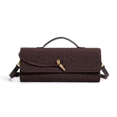 Imagem de AWUXINE Bolsa feminina de tecido feito à mão, casual, bolsa clutch de couro de camurça, bolsa tiracolo moderna, Café