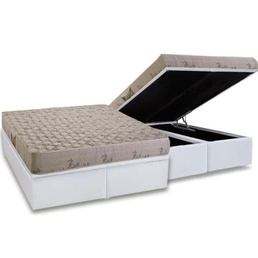 Imagem de Cama Box Baú Queen Kit Colchão Espuma D33 Cannes Courano Branco 158x198 Herval
