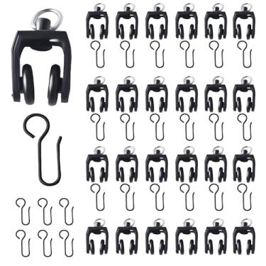 Imagem de Conjunto de 25 ganchos universais de rolo de trilho de cortina, conjunto de polias para cortina de teto, 25 ganchos de metal S e 25 peças de rolos de plástico, gancho de suporte para trilhos retos