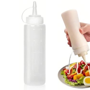 Imagem de Garrafas de espremer molhos de condimento de 473 ml, garrafas de molho de plástico com tampas de bocal, dispensadores reutilizáveis adequados para molho de azeite de oliva de mostarda (branco)