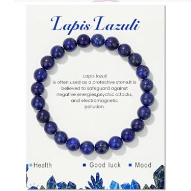 Imagem de Presente de saúde mental para mulheres, homens, Natal, Dia das Mães, presentes de aniversário para ela, namorado, amiga, irmã, pulseiras elásticas com contas de lápis-lazúli natural, presente feito à