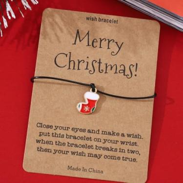 Imagem de Pulseiras de Natal femininas elásticas ajustáveis com design de Papai Noel esmaltado, presentes de festa de Natal, One Size, Liga de aço, Sem Pedra Preciosa