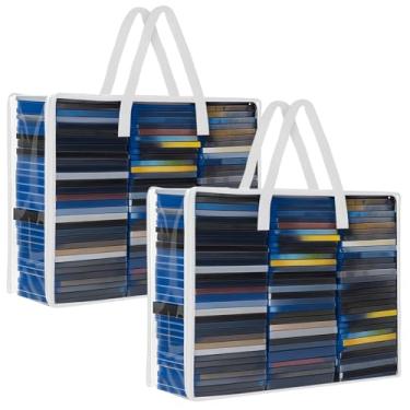 Imagem de Buryeah Conjunto de 2 bolsas de armazenamento de DVD, organizador de estojo de armazenamento comporta até 360 DVDs sacos de plástico transparente videogame com alças de transporte e zíper, organizador