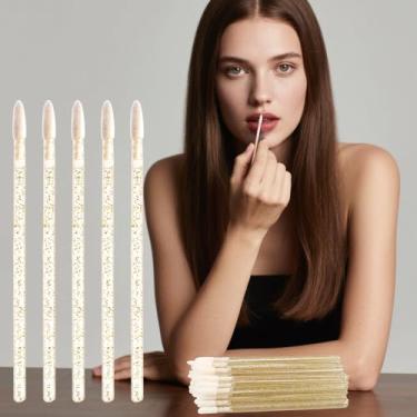 Imagem de 100 pincéis labiais de cristal com glitter, pincéis labiais descartáveis, aplicadores de brilho labial, aplicadores de bastão de brilho labial, kits de ferramentas de maquiagem perfeitos