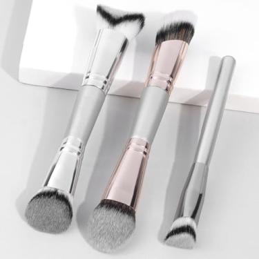 Imagem de Conjunto de pincéis de maquiagem com 3 peças, base ultramacia, corretivo e contorno, pincéis de mistura não picam a pele, não absorvem pó (prata)