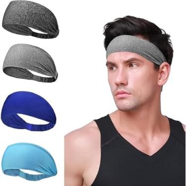 Imagem de Bandanas esportivas, 4 peças de faixas de cabelo masculinas, absorventes de suor, respiráveis, antiderrapantes, adequadas para corrida, basquete, futebol, tênis, ioga e outros cenários, unissex (preto