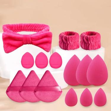 Imagem de Conjunto de esponja de maquiagem com 15 peças, ferramentas cosméticas, corretivo, pó, esponjas, kit de pulseira para lavar o rosto