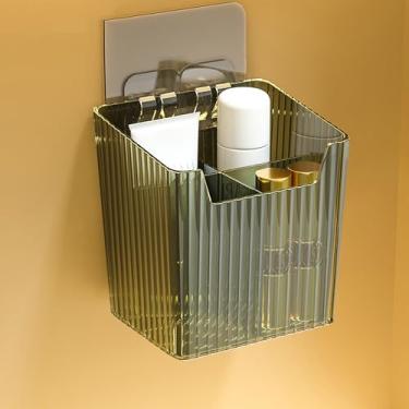 Imagem de Armário de espelho de banheiro montado na parede com caixa de armazenamento dividida, maquiagem transparente e cosméticos