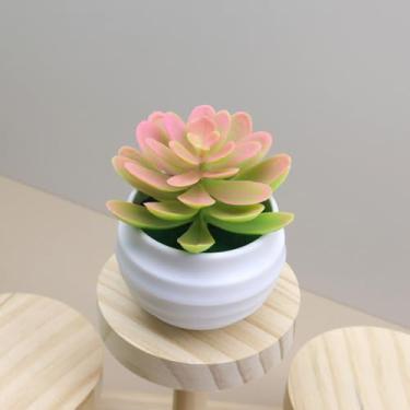 Imagem de Plantas suculentas artificiais em vasos, pequenas plantas falsas para sala de estar, escritório, prateleira, decoração de banheiro (rosa)