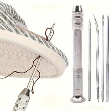 Imagem de Conjunto de agulhas de costura intercambiáveis de 5 peças - Reparo multifuncional de sapatos e faça você mesmo, kit de agulhas de costura de barraca de lona, incluindo cones de costura prateados