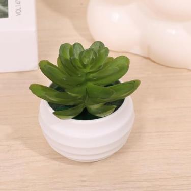 Imagem de Pacote com 3 mini plantas suculentas artificiais de aloe - plantas falsas em vasos de toque real com vasos de cerâmica, decoração de mesa pequena para casa, escritório, mesa e prateleira (verde escuro