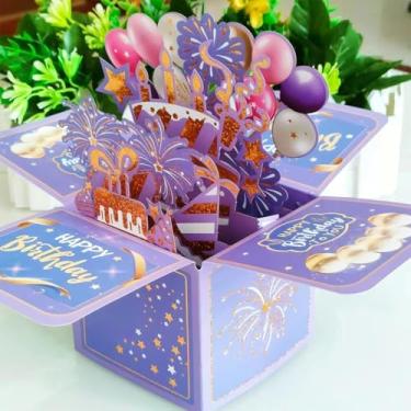 Imagem de Cartão de aniversário pop-up 3D com envelope - Design feito à mão com corte a laser, cartão dobrável para filha, filho, mãe, pai e amigos, roxo