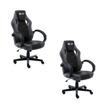 Imagem de Kit 2 Cadeiras Gamer Giratória Regulavel Quest Preto/Cinza