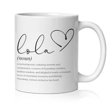 Imagem de BEHIFL Lola Grandma Caneca, presentes Lola para avó xícara de café cerâmica, presentes de avó de netos para aniversário, Natal, cerâmica, café, chá, caneca 325 ml