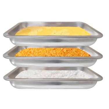Imagem de JMUSTTBO Conjunto de 3 bandejas de panificação de aço inoxidável, formas de panificação para marinar e preparar carne, frango e peixe (31,5 cm C x 21,6 cm L x 4,8 cm A)