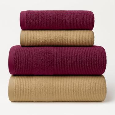 Imagem de Jogo de Toalhas de Banho Gigantes e Macias 4 Peças 100% Algodão Super Luxo – Alta Absorção e Conforto Premium (Marsala + Bege)