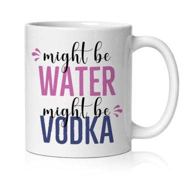 Imagem de BEHIFL Caneca de presente para amantes de vodka, presentes para amantes de coquetéis, xícara de café, cerâmica, Might Be Water Might Be Vodka, 325 ml