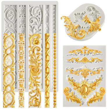 Imagem de JOERSH 3 peças moldes barrocos de rolagem de silicone para decoração de bolo de aniversário de casamento, enfeite de cupcake, chocolate, doces, velas, argila