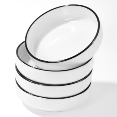 Imagem de Conjunto de 4 pratos de cerâmica para molho - Tigelas pequenas de condimentos para molho de soja, sushi, ketchup, lanches - perfeito para festas, restaurantes, casa - cerâmica durável - lavável na