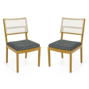 Imagem de Kit Com 2 Cadeiras Milena Madeira Maciça Assentos Estofados Encostos De Tela Sintética Linho Chumbo 406