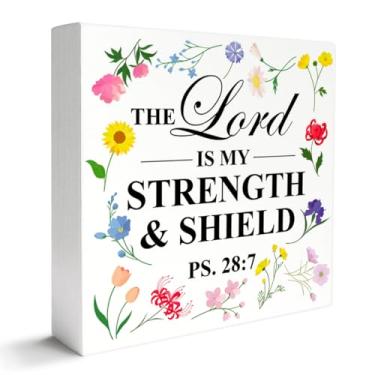 Imagem de Placa de decoração de mesa cristã, decoração religiosa para escritório em casa, versículo bíblico, decoração de mesa, presentes de batismo cristão para mulheres e homens, The Lord Is My Strength And