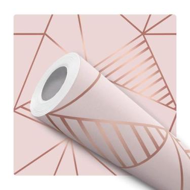 Imagem de Papel de Parede Adesivo Geométrico Triângulo Rosa Rose Gold Moderno Qu