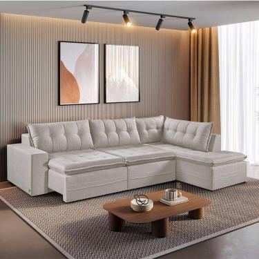 Imagem de Sofá Retrátil 6 Lugares 315cm com Chaise a Direita de 91cm Presidente Cru