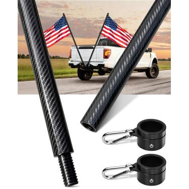 Imagem de DUPKEV Mastro de bandeira de 1,25 polegadas para caminhão, carro, picape, jipe, trailer, trailer, SUV, mastro de bandeira de fibra de carbono resistente, à prova de intempéries, sem suporte, preto
