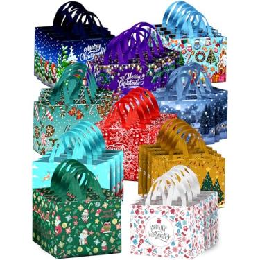 Imagem de AURUZA 40 peças de sacos de presente de Natal com alças - vários designs e cores, sacos não tecidos reutilizáveis duráveis para suprimentos de festa de Natal