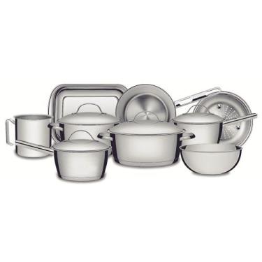 Imagem de Jogo De Panelas Allegra Aço Inox Com Fundo Triplo 9 Peças Tramontina