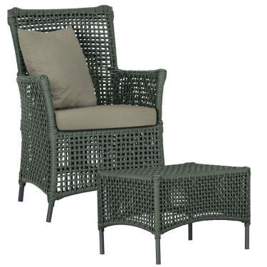 Imagem de 1 Poltrona E 1 Mesa Igapó Em Alumínio Preta Corda Náutica E8 Verde