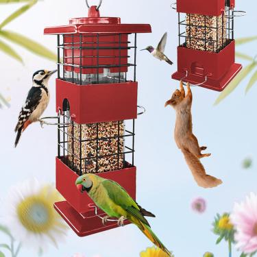 Imagem de Alimentador de pássaros à prova de esquilos, alimentador de pássaros ativado por peso de 1,5 kg com 4 portas de alimentação, alimentador de semente de pássaro selvagem para cardeal, gaio azul