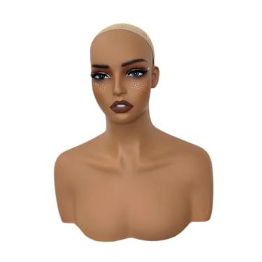 Imagem de harayaa Cabeça de manequim feminina, cabeça de manequim, acessório de salão, penteado, peruca, modelo de exibição, cabeça com ombro para fazer perucas, estilo