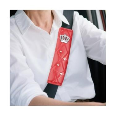 Imagem de Sandfren Capa de cinto de segurança para carro, 2 peças, coroa de strass, protetor de ombro macio para mulheres e meninas, protetor de ombro para alívio de estresse no pescoço, almofada de cinto de