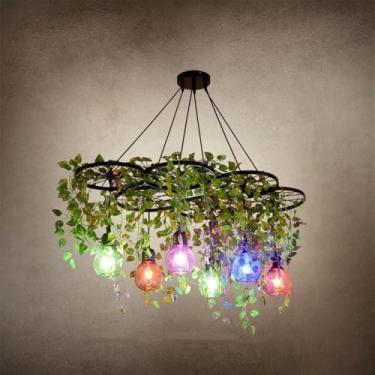 Imagem de Lustre Americano Pastoral LED Industrial Retrô Criativo para Restaurante, Bar, Cafeteria, Loja de Chá com Leite, Loja de Roupas, Decoração com Plantas Verdes - Luminária Pendente (NB 6 Lâmpa