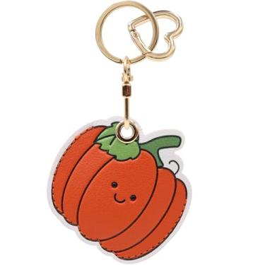 Imagem de Capa MC Fashion de couro PU compatível com AirTag, linda capa de rastreador GPS com tema vegetal charmoso chaveiro (abóbora)
