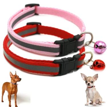 Imagem de Coleira para cães pequena com sino, coleiras refletivas PP com fivela ajustável e macia para cães PPP PP, extrapequenos, pequenos gatos, meninas, gatinhos, Yorkie, chihuahua, rosa, vermelho, pequeno